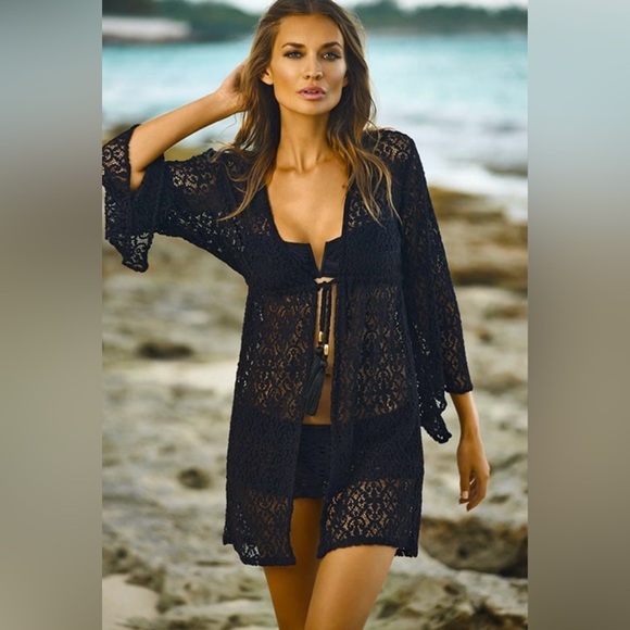 Pilyq Other - Pilyq Black Lace Swim Cover-Up with Gold Accents